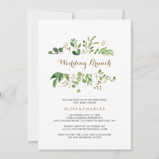 Elegante Eucalyptus Blad Groen Bruiloft Brunch Kaart (Voorkant)