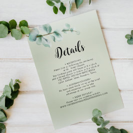 Elegante Eucalyptus blad groen bruiloft details Informatiekaartje