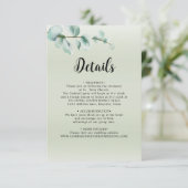 Elegante Eucalyptus blad groen bruiloft details Informatiekaartje (Staand voorkant)