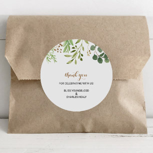 Elegante Eucalyptus Blad groen Dank u Favor Ronde Sticker