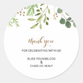 Elegante Eucalyptus Blad groen Dank u Favor Ronde Sticker (Voorkant)