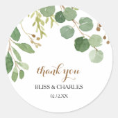 Elegante Eucalyptus Blad groen dank u voor Ronde Sticker (Voorkant)