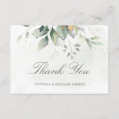 Elegante Eucalyptus Bladeren Groene Goud Huwelijk Bedankkaart (Voorkant)