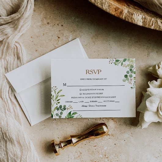 Elegante Eucalyptus Bladgroen RSVP Menu Keuze