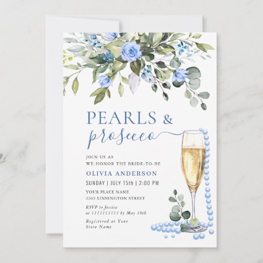 Elegante Eucalyptus Blauwe Bloemen PARELS & Prosec Kaart (Voorkant)