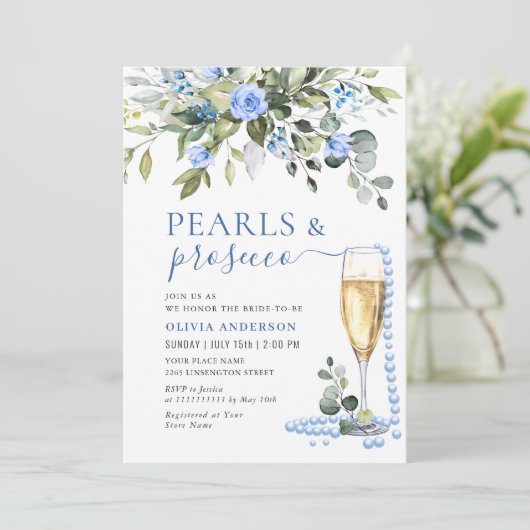 Elegante Eucalyptus Blauwe Bloemen PARELS & Prosec Kaart (Staand voorkant)