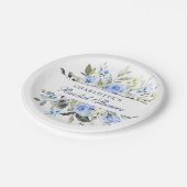 Elegante Eucalyptus Blauwe Bloemige Rozen Bruiloft Papieren Bordje (Gekanteld)