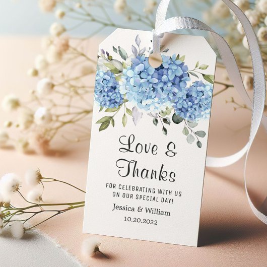 Elegante Eucalyptus Blauwe Hortensia Favor Bedankt Cadeaulabel