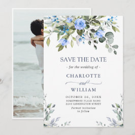 Elegante Eucalyptus Blauwe Rozen Bloemen Bruiloft Save The Date