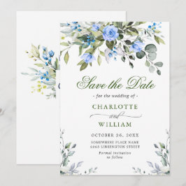 Elegante Eucalyptus Blauwe Rozen Bloemen Bruiloft Save The Date