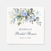 Elegante Eucalyptus Blauwe Rozen Bloemrijke Bruids Servet (Voorkant)