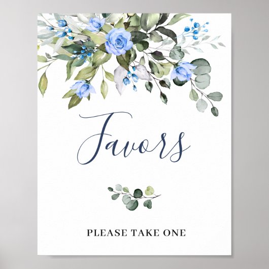 Elegante Eucalyptus Blauwe Rozen Bloemstukken Poster (Voorkant)