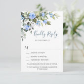 Elegante Eucalyptus Blauwe Rozen Bruiloft Bloemen RSVP Kaartje (Staand voorkant)