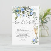 Elegante Eucalyptus Blauwe Rozen Brunch & Bubbels Kaart (Staand voorkant)