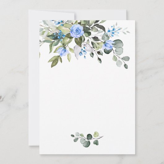 Elegante Eucalyptus Blauwe Rozen Brunch & Bubbels Kaart (Achterkant)