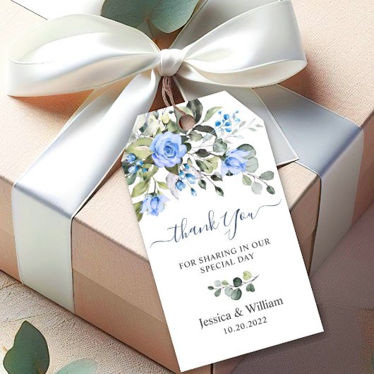 Elegante Eucalyptus Blauwe Rozen Dank U Trouw Cadeaulabel