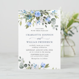 Elegante Eucalyptus Blauwe Rozen Groene Huwelijk Kaart