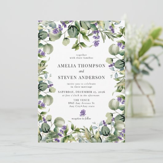 Elegante Eucalyptus Bloemenbruiloft Kaart (Staand voorkant)