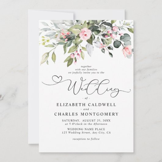 Elegante Eucalyptus Bloemige Groene Scriptie Bruil Kaart (Voorkant)