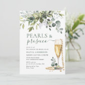 Elegante Eucalyptus Bloemparels & Prosecco Kaart (Staand voorkant)