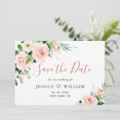 Elegante Eucalyptus Blozende Roze Bloemen Bruiloft Save The Date (Staand voorkant)