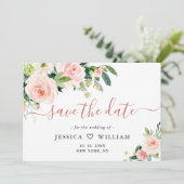 Elegante Eucalyptus Blozende Roze Bloemen Bruiloft Save The Date (Staand voorkant)