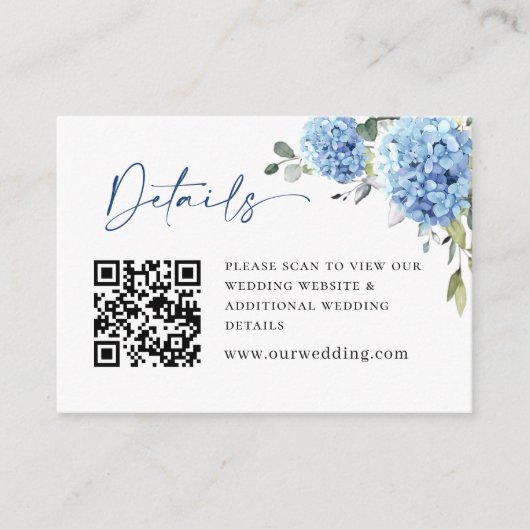 Elegante Eucalyptus Blue Hydrangea bruiloft detail Informatiekaartje (Voorkant)