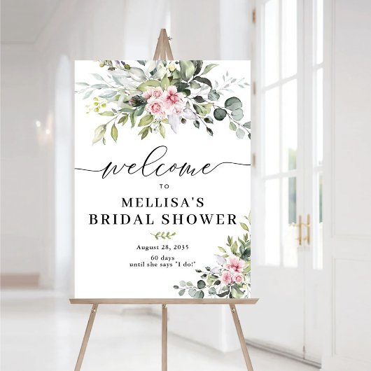 Elegante Eucalyptus Blush Bruiloft Feest Poster