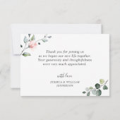 Elegante Eucalyptus Blush Roze Rozen Bloemen Bruil Bedankkaart (Achterkant)