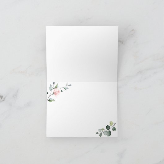 Elegante Eucalyptus Blush Roze Rozen Bruiloft Bedankkaart (Binnen)