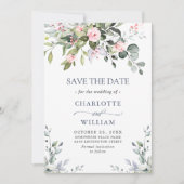 Elegante Eucalyptus Blush Rozen Bloemige Bruiloft Save The Date (Voorkant)