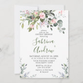 Elegante Eucalyptus Blush Rozen COUPLE BRUILOFT Kaart (Voorkant)