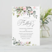 Elegante Eucalyptus Blush Rozen QR code Bruiloft Kaart (Staand voorkant)