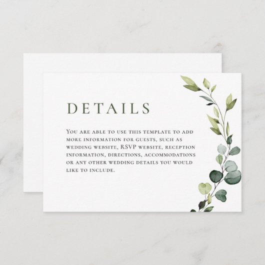 Elegante Eucalyptus Boheemse bruiloft Informatiekaartje (Voorkant / Achterkant)