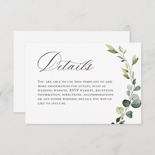Elegante Eucalyptus Boheemse bruiloft Informatiekaartje (Voorkant / Achterkant)