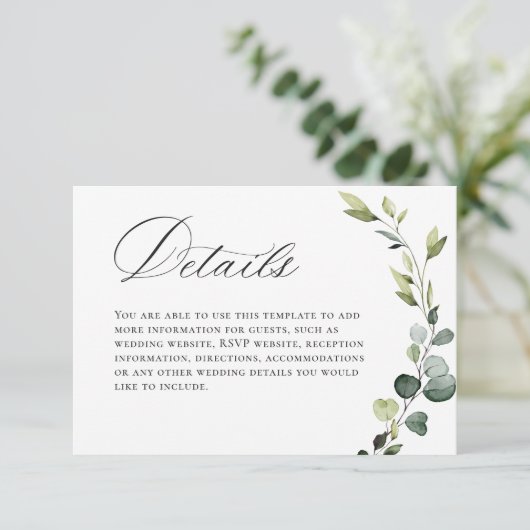Elegante Eucalyptus Boheemse bruiloft Informatiekaartje (Staand voorkant)