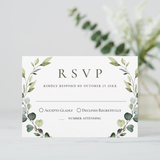 Elegante Eucalyptus Boheemse bruiloft MAALTIJD KEU RSVP Kaartje (Staand voorkant)