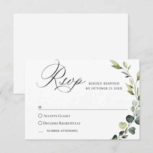 Elegante Eucalyptus Boheemse bruiloft MAALTIJD KEU RSVP Kaartje (Voorkant / Achterkant)