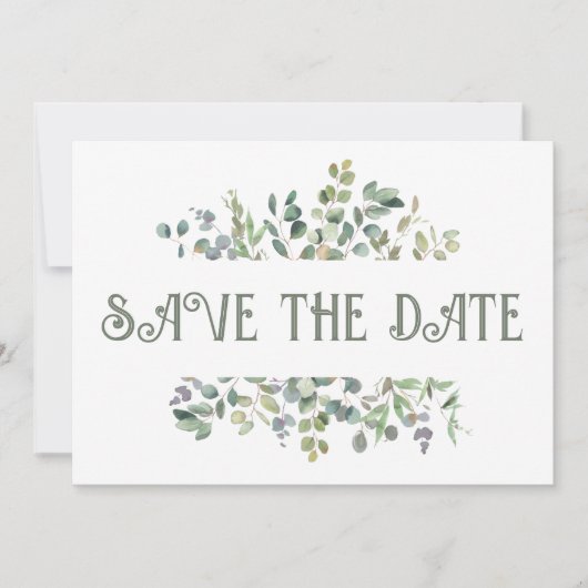 Elegante Eucalyptus Boho Groene Huwelijk Save The Date (Voorkant)