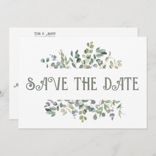 Elegante Eucalyptus Boho Groene Huwelijk Save The Date (Voorkant / Achterkant)