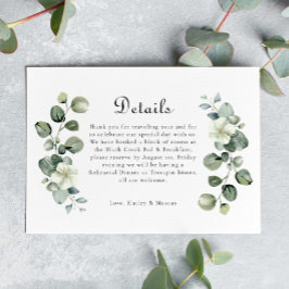 Elegante Eucalyptus boog groen bruiloft details RSVP Kaartje