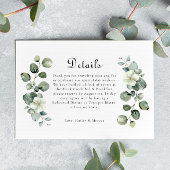 Elegante Eucalyptus boog groen bruiloft details RSVP Kaartje