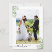 Elegante eucalyptus botanische bruiloft foto bedankkaart (Voorkant)
