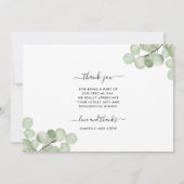 Elegante eucalyptus botanische bruiloft foto bedankkaart (Achterkant)