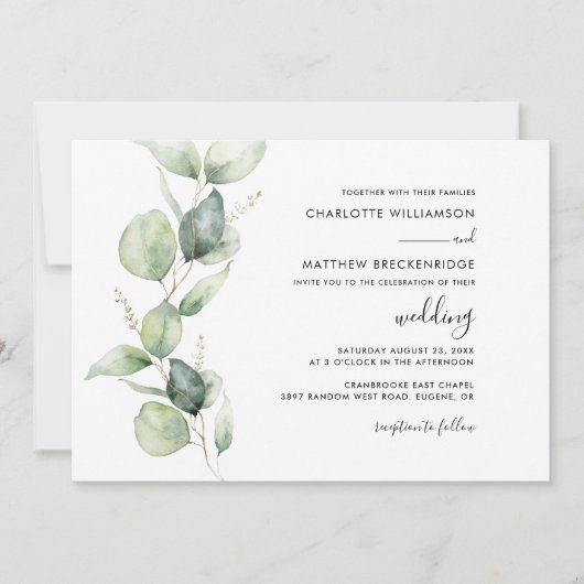 Elegante Eucalyptus Botanische bruiloft Kaart (Voorkant)