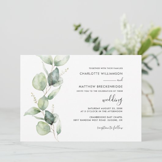 Elegante Eucalyptus Botanische bruiloft Kaart (Staand voorkant)