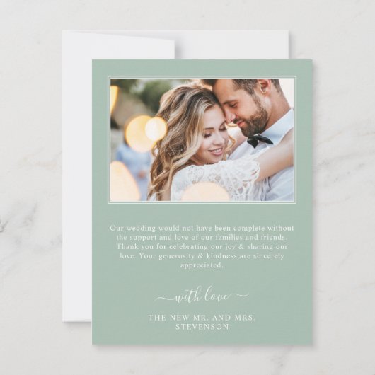Elegante eucalyptus botanische foto bruiloft bedankkaart (Achterkant)