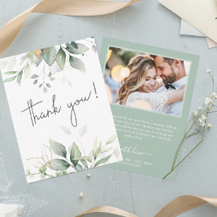 Elegante eucalyptus botanische foto bruiloft bedankkaart