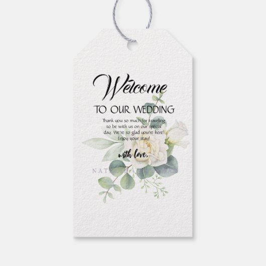 Elegante eucalyptus botanische foto zomer bruiloft cadeaulabel (Achterkant)