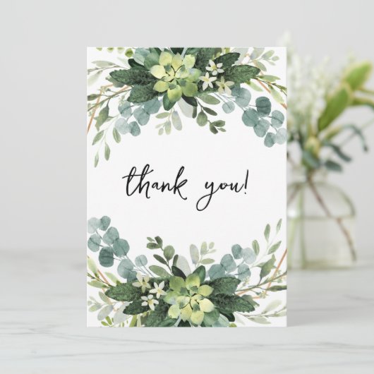 Elegante eucalyptus botanische fotobruiloft  bedankkaart (Staand voorkant)